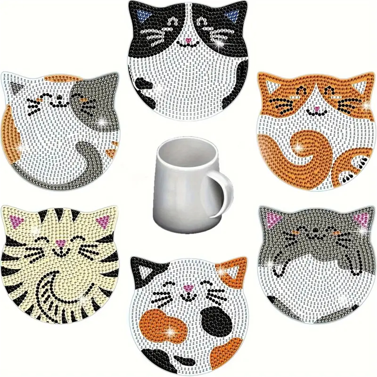 Home Improvement Kitchen - 6 Pieces/set DIY Cat Rhinestone Painted