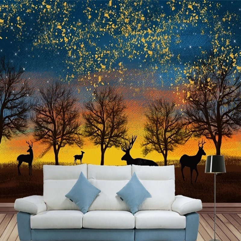 Home Improvement Background - Modern Style Hand-painted Forest Wallpaper Custom