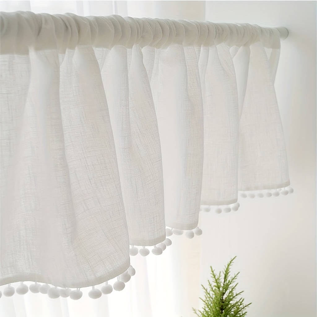 Home Improvement Kitchen - 1Pc Cross Gauze Ball Short Curtain,