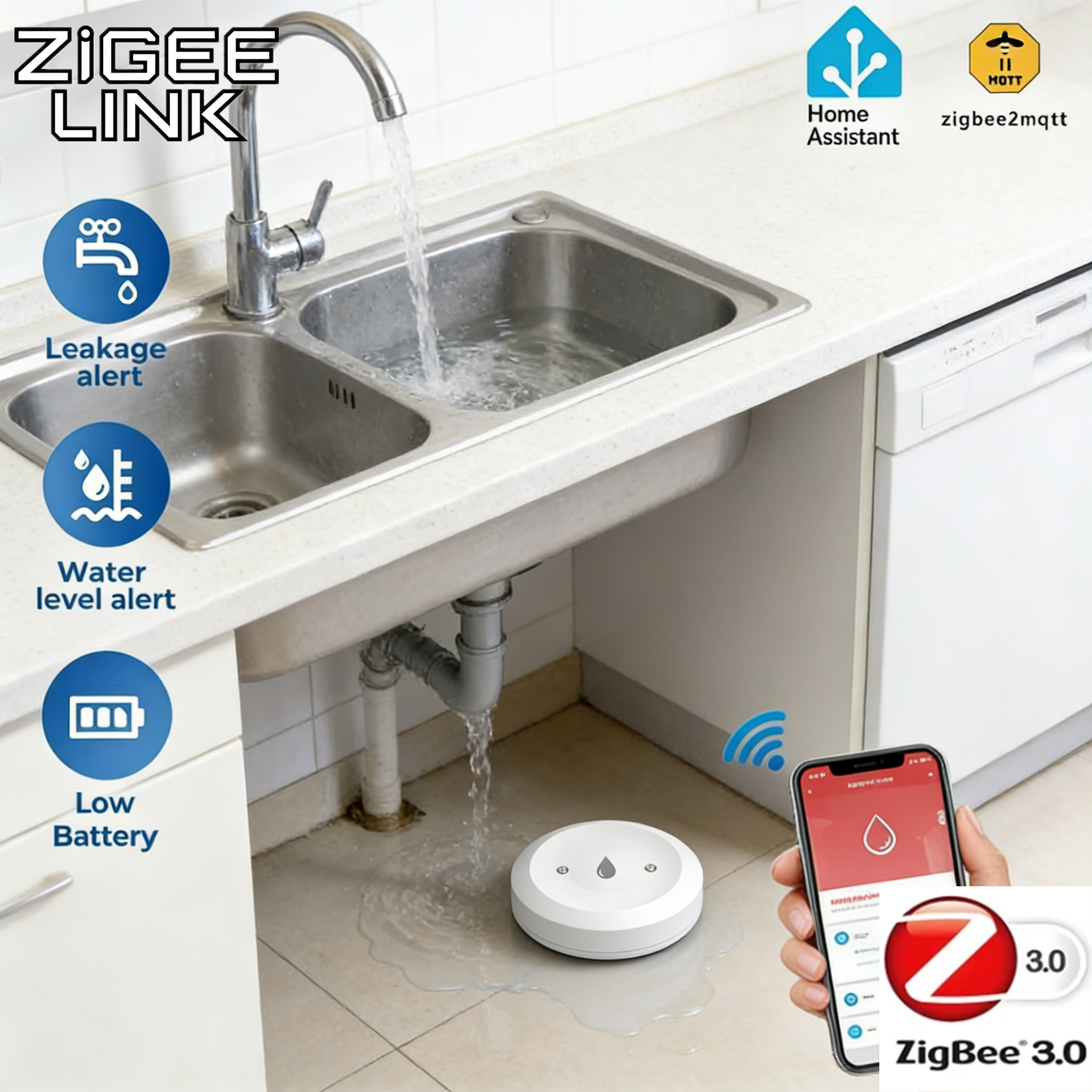 Tuya ZigBee 3.0 Water Leak Det - Home Improvement Kitchen recensione e prezzo